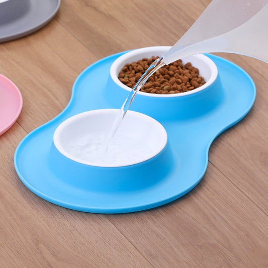 Double Bowl Station with Easy Spill Pickup Mat